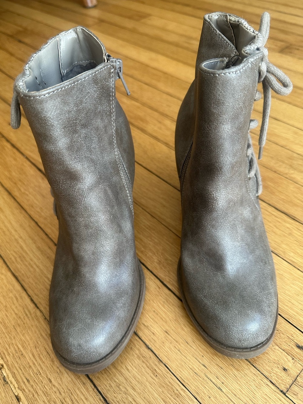 Women's Taupe Ankle Boots - Lace-Up Side-Zip